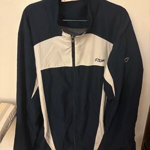 Reebok Navy and White Athletic Zip Jacket - RBK Logo
